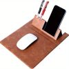 3-in-1 Multi-Functional Mouse Pad With Phone Holder, Ultra Smooth PU Leather Mouse Pad With Non-Slip Base - Dark Brown