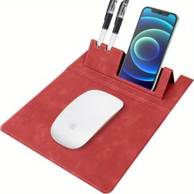 3-in-1 Multi-Functional Mouse Pad With Phone Holder, Ultra Smooth PU Leather Mouse Pad With Non-Slip Base - Red