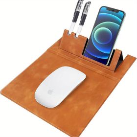 3-in-1 Multi-Functional Mouse Pad With Phone Holder, Ultra Smooth PU Leather Mouse Pad With Non-Slip Base - Brown