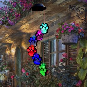 1pc, Paw Print Solar Wind Chimes For Outside, Dogs Cat Pet Paw Print Remembrance Wind Chimes,Waterproof Color Changing Solar Hanging Lights,Sympathy G