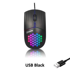 USB/Type C Wired Mouse 1600 DPI RGB Backlit Mice Honeycomb Gaming Mause for Computer iPad Mac Tablet Macbook Air Laptop PC - USB Black