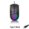 USB/Type C Wired Mouse 1600 DPI RGB Backlit Mice Honeycomb Gaming Mause for Computer iPad Mac Tablet Macbook Air Laptop PC - Type C Black