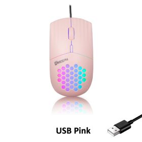 USB/Type C Wired Mouse 1600 DPI RGB Backlit Mice Honeycomb Gaming Mause for Computer iPad Mac Tablet Macbook Air Laptop PC - USB Pink