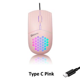 USB/Type C Wired Mouse 1600 DPI RGB Backlit Mice Honeycomb Gaming Mause for Computer iPad Mac Tablet Macbook Air Laptop PC - Type C Pink