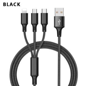 3 In 1 USB Cable For IPhone XS Max XR X 8 7 Charging Charger Micro USB Cable For Android USB TypeC Mobile Phone Cables - Black