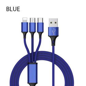 3 In 1 USB Cable For IPhone XS Max XR X 8 7 Charging Charger Micro USB Cable For Android USB TypeC Mobile Phone Cables - Blue