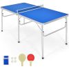 60 Inch Portable Tennis Ping Pong Folding Table with Accessories - Blue