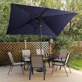 10ft Patio Umbrella with Solar Lights - 30 LED Rectangular Tilt Umbrella Aluminum Pole - as Pic