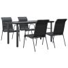 5 Piece Patio Dining Set Black Steel and Textilene - Black