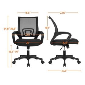 Adjustable Mid Back Mesh Swivel Office Chair with Armrests, - black