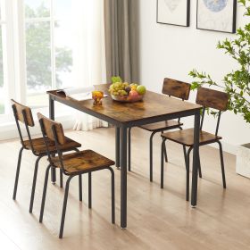 Dining Table Set 5-Piece Dining Chair with Backrest, Industrial style, Sturdy construction. Rustic Brown, 43.31'' L x 27.56'' W x 30.32'' H. - as Pic