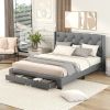 Queen Size Storage Bed Linen Upholstered Platform Bed with Two Drawers - Gray - as Pic