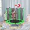 5.5FT Trampoline for Kids - 65" Outdoor & Indoor Mini Toddler Trampoline with Enclosure, Basketball Hoop and Ball Included - as Pic