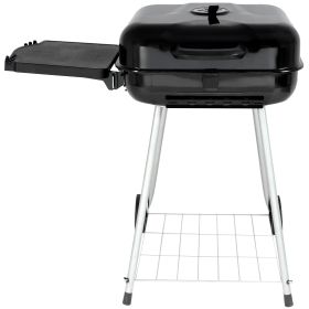 22" Square Charcoal Grill with Foldable Side Shelf, Black - Black