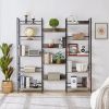 Triple Wide 5-shelf Bookshelves Industrial Retro Wooden Style Home and Office Large Open Bookshelves, Grey, 69.3"W x 11.8"D x 70.1"H - as Pic