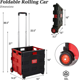 Large Folding Rolling Utility Shopping Cart, Black & Red - KM2449