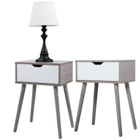 Nightstand, Modern End Table with Drawer, Wooden Side Table for Living Room and Bedroom, Home Furniture - cement gray 2 pcs