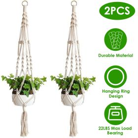 2Pcs Plant Hanger Flowerpot Net Bag 40in Cotton Rope Plant Hangers 4Legs Plant Hanger  - White