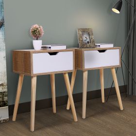 Nightstand, Modern End Table with Drawer, Wooden Side Table for Living Room and Bedroom, Home Furniture - wood color 2 pcs