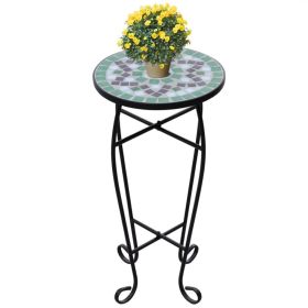 Mosaic Side Table Plant Table Green White - Green