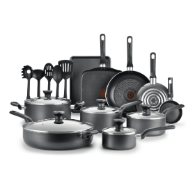 Easy Care Nonstick Cookware, 20 Piece Set, Grey, Dishwasher Safe - gray