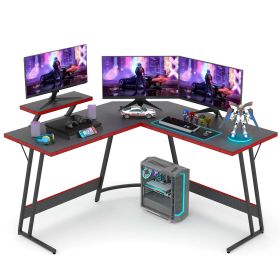 51 Inch L-Shaped Gaming Desk Computer Corner Desk PC Gaming Desk Table with Large Monitor Riser Stand,Black - Black