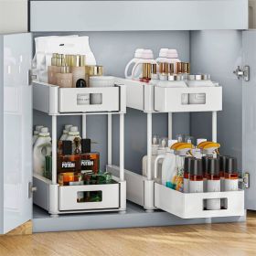 2 sets  sink storage units and bathroom sink storage units, 2-layer drawer cabinet storage unit for kitchen bathroom sink storage, white - White