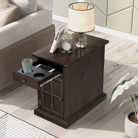 Classic Vintage Livingroom End Table Side Table with USB Ports and One Multifunctional Drawer with cup holders - Antique Espresso