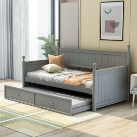 Twin Size Wood Daybed with Twin Size Trundle - Gray
