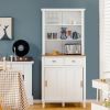 Freestanding Kitchen Pantry with Hutch Sliding Door and Drawer - White