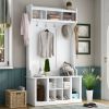 Hall Tree with 6 Hooks , Coat Hanger, Entryway Bench, Storage Bench, 3-in-1 Design, 39.4INCH, for Entrance, Hallway - White