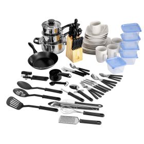 Essential Total Kitchen 83-Piece Combo Set, White - Red