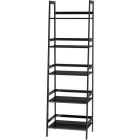 WTZ Bookshelf, Ladder Shelf, 5 Tier Bamboo Bookcase, Modern Open Book Case for Bedroom, Living Room, Office, BC-238 Black - as picture