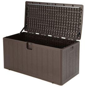 105 Gallon All Weather Large Deck Box Lockable Storage Container - brown