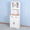 Wooden Kitchen Cabinet White Pantry Room Storage Microwave Cabinet with Framed Glass Doors and Drawer - White