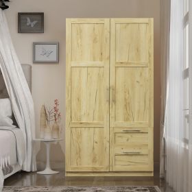 High wardrobe and kitchen cabinet with 2 doors; 2 drawers and 5 storage spaces; Oak - Oak