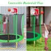 5.5FT Trampoline for Kids - 65" Outdoor & Indoor Mini Toddler Trampoline with Enclosure, Basketball Hoop and Ball Included - as Pic