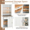 Freestanding Kitchen Pantry with Hutch Sliding Door and Drawer - White