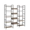 Triple Wide 5-shelf Bookshelves Industrial Retro Wooden Style Home and Office Large Open Bookshelves, Grey, 69.3"W x 11.8"D x 70.1"H - as Pic