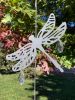 Dragonfly Hanging Hook for Wind Chimes, Bird Feeders, Plants, Memorial Garden - Silver Dragonfly with Crystal Prisms by Weathered Raindrop - Default T