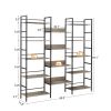 Triple Wide 5-shelf Bookshelves Industrial Retro Wooden Style Home and Office Large Open Bookshelves, Grey, 69.3"W x 11.8"D x 70.1"H - as Pic