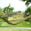 600lbs Load 2 Persons Hammock with Mosquito Net Outdoor Hiking Camping Hommock Portable Nylon Swing Hanging Bed - Green