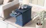 Classic Vintage Livingroom End Table Side Table with USB Ports and One Multifunctional Drawer with cup holders - Antique Navy