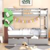 Twin-Over-Twin Bunk Bed with a Tree Decor and Two Storage Drawers - Gray