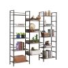 Triple Wide 5-shelf Bookshelves Industrial Retro Wooden Style Home and Office Large Open Bookshelves, Grey, 69.3"W x 11.8"D x 70.1"H - as Pic