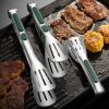 1pc Non-Slip Stainless Steel Food Tongs Meat Salad Bread Serving Clip Barbecue Grill Buffet Clamp Cooking Tools Kitchen Accessories - Large