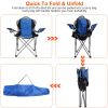 Foldable Camping Chair Heavy Duty Steel Lawn Chair Padded Seat Arm Back Beach Chair 330LBS Max Load with Cup Holder Carry Bag - Blue