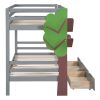 Twin-Over-Twin Bunk Bed with a Tree Decor and Two Storage Drawers - Gray
