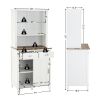 Freestanding Kitchen Pantry with Hutch Sliding Door and Drawer - White