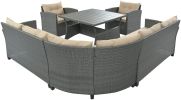 6-Piece Outdoor Wicker Sofa Set, Patio Rattan Dinning Set, Sectional Sofa with Thick Cushions and Pillows, Plywood Table Top, For Garden, Yard, Deck -